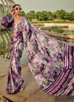 Crepe Satin Purple Traditional Wear Digital Printed Saree